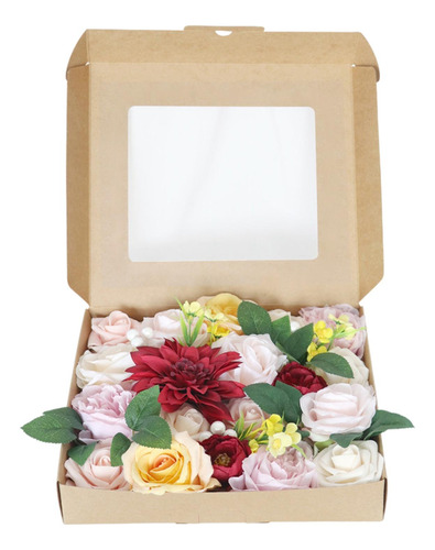 Flores Artificiales Combo Box Set Fake Rose Peony Para