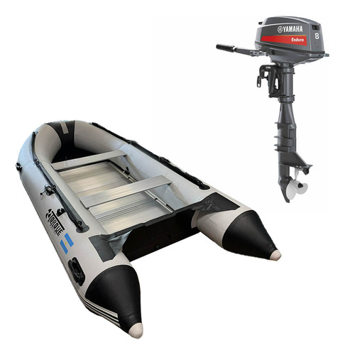 Bote Inflable Piso Aluminio 3.80m Con Motor Yamaha 8hp 2t Pc