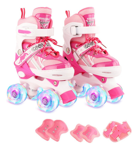 Patines De 4 Ruedas Ajustables Para Niños Y Niñas, Luces Led