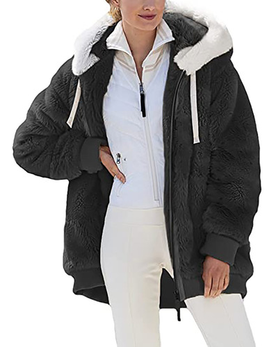 Chamarra Holgada Con Cremallera Y Capucha Para Mujer, Talla
