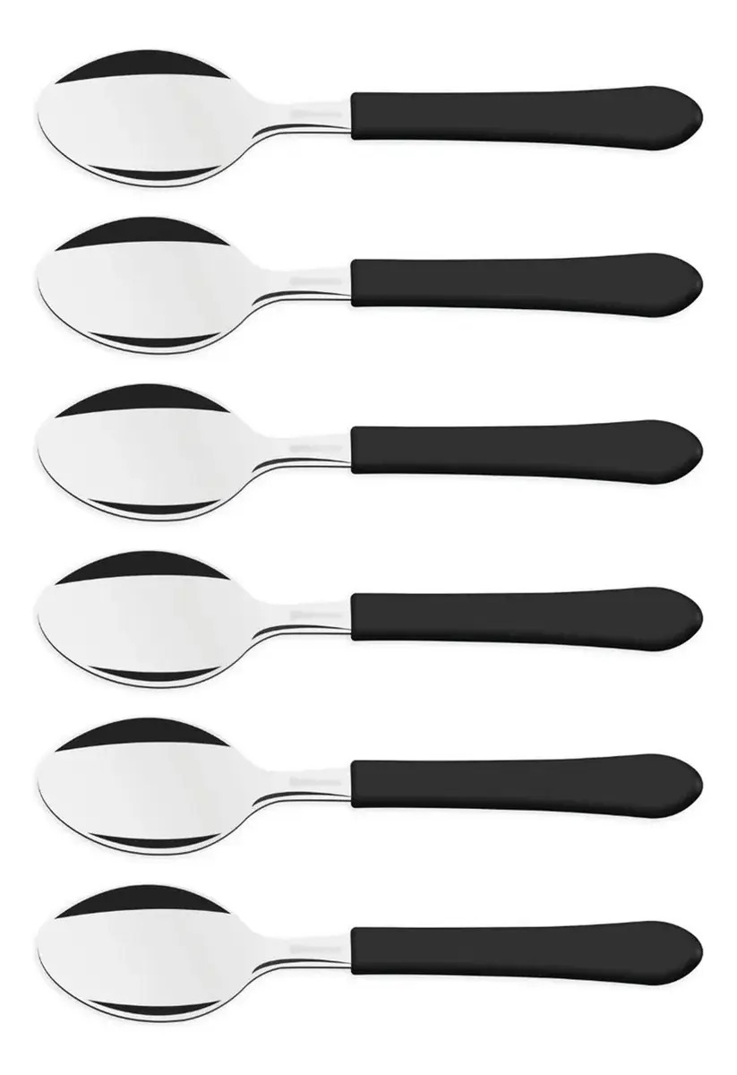6 Colher De Mesa Inox Tramontina Leme Preto