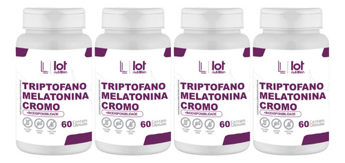 Kit 4un Triptofano + Melatonina + Cromo 60 Cápsulas Relaxam Sem Sabor