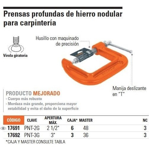Prensa Hierro Nodular 2-1/2'' X 2-1/4'' Truper 17691