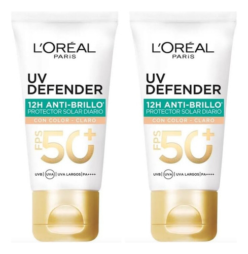 2 L'oréal Paris Protector Solar Diario Fps50 Tono Claro 40g