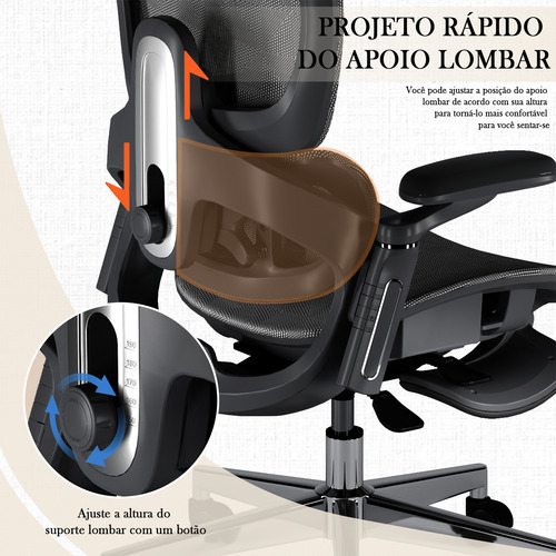 Cadeira De Escritório Ergonômico Ajuste Lombar Alto De Volta