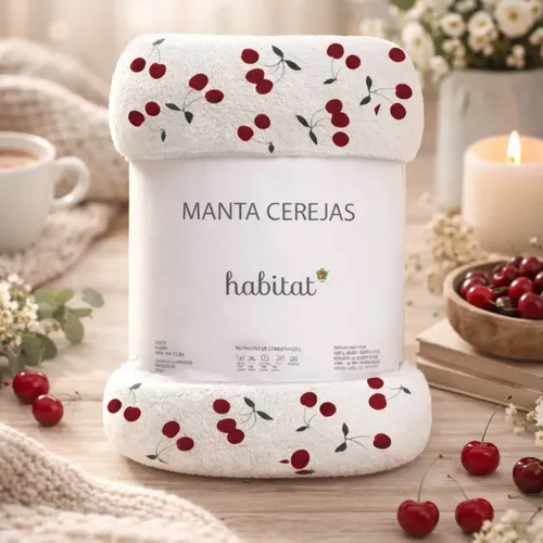 Manta Casal Macia Quentinha Microfibra Antialérgica Cereja Cereja 1.1 G Branca