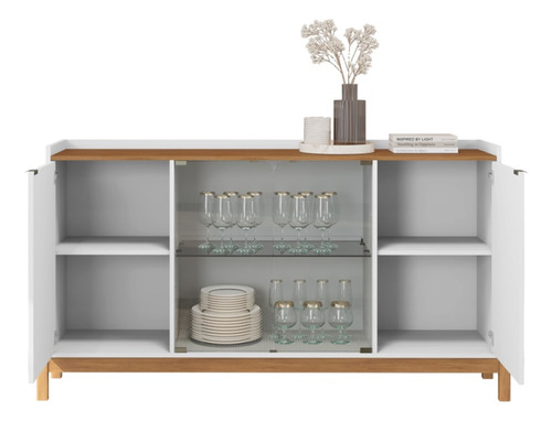 Balcao Buffet 50528 Porta De Vidro 168cm Branco Cedro Dcasa