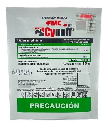 Cynoff 40 Wp Sobre 10 Gr Insecticida Cipermetrina Cucarachas