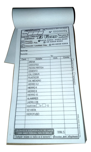 10 Talonarios Presupuestos Duplicado Numerado Personalizados