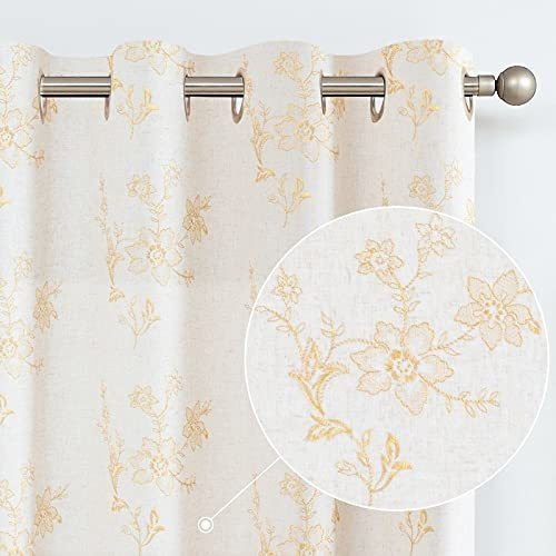 Cortinas De Lino Con Textura De Diseño Floral Y Bordado (1 P