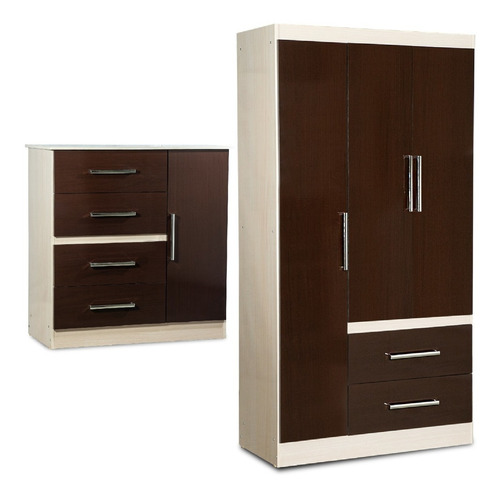Juego De Dormitorio Bebes Niños Combo Comoda + Ropero Chocolate/maple