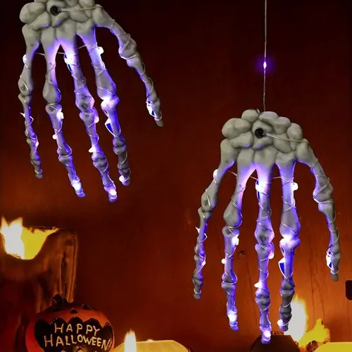 Halloween Esqueleto 2 Manos Huesos Con Luces Decoración
