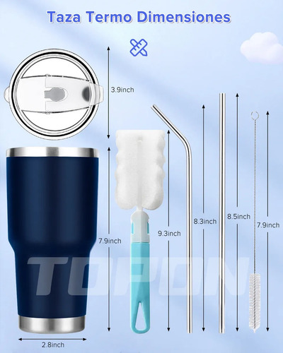 Vaso Térmico Portátil De Acero Inoxidable 30oz Con