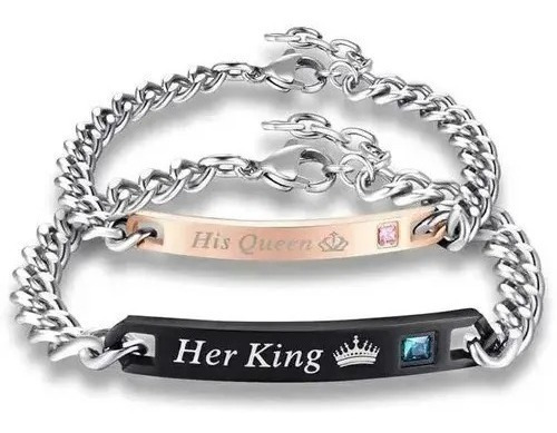 2 Pulseras Her King His Queen, Parejas Rey Reina