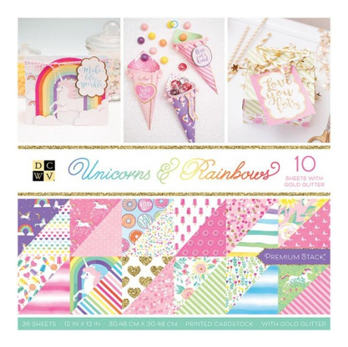 Block Estampado Unicornios Y Arcoiris 12 X12  (36 Hojas)