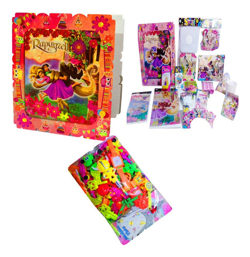 Kit Decoración Piñata Relleno Figura Fiesta Rapunzel X12