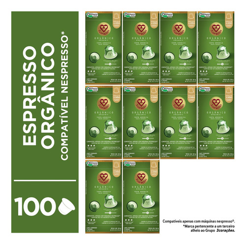 Kit De Espresso Orgânico Com 100 Cápsulas 3 Corações