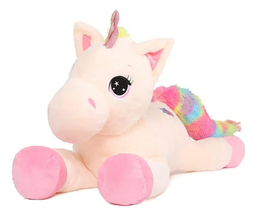 Peluche Unicornio Grande 80cm P/ Niña Rosa / Blanco Suave 