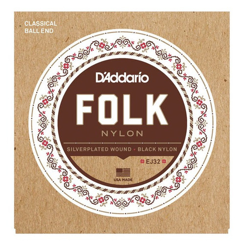 Juego De Cuerdas Encordado Daddario Ej32 Folk Nylon Acustica