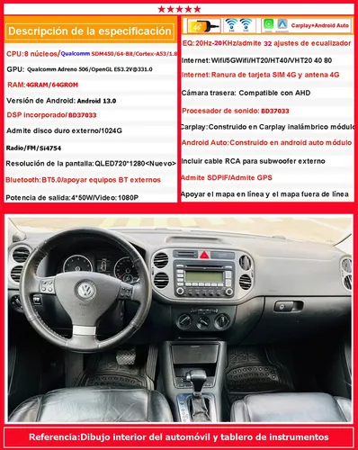 Qp Auto Radio Estéreo Android Gps Para Vw Tiguan 2010-2017