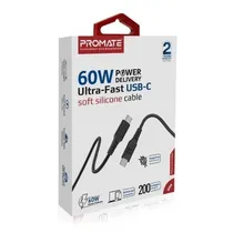 Comprar Cable Usb C A Usb C Acordonado 1.2m Promate Carga Rapida 60w Color Negro