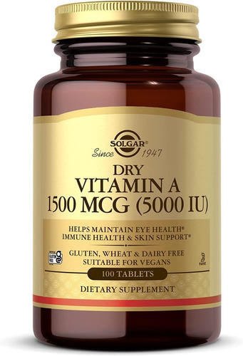 Vitamina A Seca 1500 Mcg (5000 Iu) Solgar 100 Tabletas Sabor Neutro