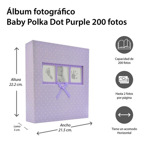 Álbum de fotos Innova Baby com bolinhas, cor roxa, roxo