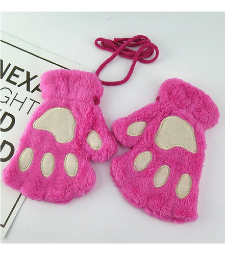 Guantes Afelpados Rosados Moda Mujer Gatita Disfraz Novia