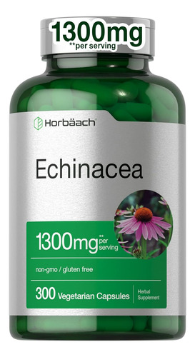 Echinacea 1300mg 300 Cápsulas Sin Sabor Herbal Suplemento