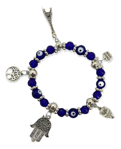 Pulseira Olho Grego Penduricalho Azul Escuro 8 Mm Cristal E