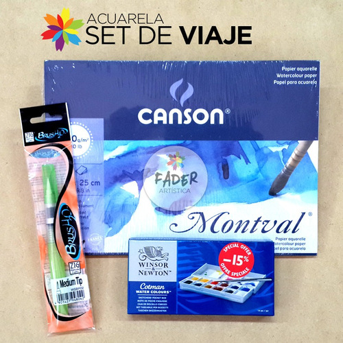 Set Acuarela Viajero Viaje Canson Cotman Pincel Barrio Norte