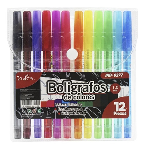 Boligrafos De Colores 1.0mm Punto Medio Pqt 12 Pzas Indra