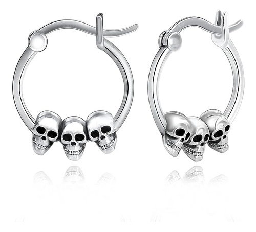 Aretes Calavera Plata 925 Con Diseño Esqueleto Gotico Aretes