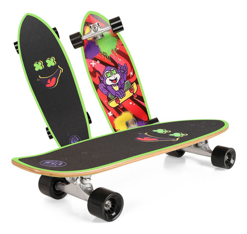 Patineta De Madera Tipo Surfskate 4 Ruedas Skate Juvenil Ruedas Negra / Negra