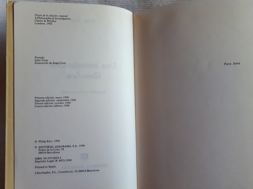 Imagen 4 de 6 de Una Investigacion Filosofica Philip Kerr Ed Anagrama