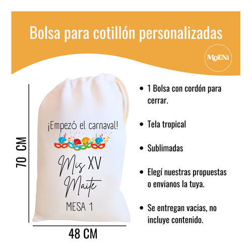 1 Bolsa De Tela Para Cotillón Personalizadas Con Cordón