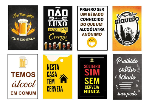 Quadros Decorativos Frases Cerveja Bar Boteco Kit Com 8