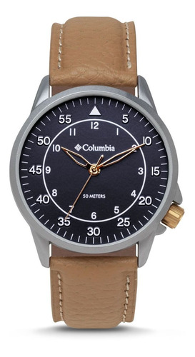 Reloj Columbia Caballero Correa Piel Color Café Css15-003 Color de la correa Plateado
