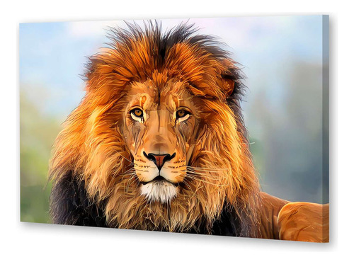 Cuadro 50x75cm Leones A5 Leon Frente Cara Animal Feroz