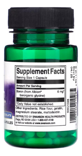 Boron 6mg Swanson 60 Caps Glicinato De Boro Albion®