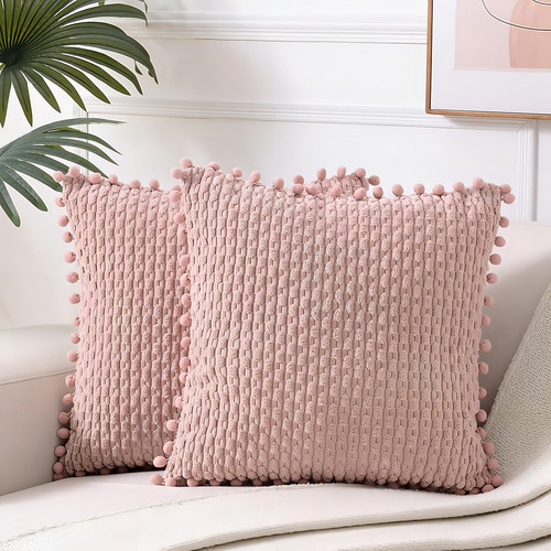 2 Funda de Cojins Decorativa Bohemia, Fundas De Respaldo Cuadradas De Pana Suaves Para Sofás y Dormitorios, Color Rosa