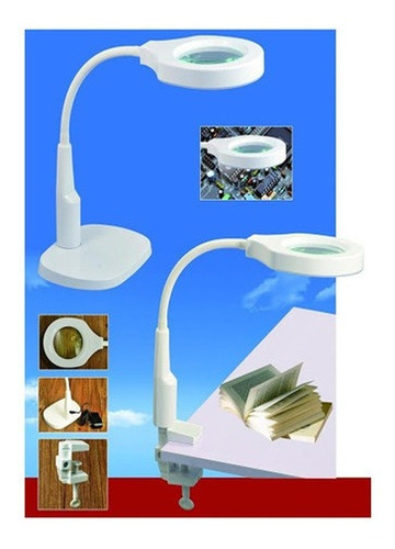 Lupa De Mesa Com Garra Bancada Table Magnifier Lamp Envio Já