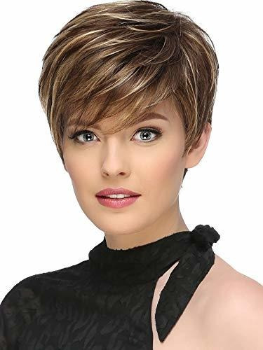 Pelucas - Short Pixie Cut Wig Brown Mixed Blonde Highlights 