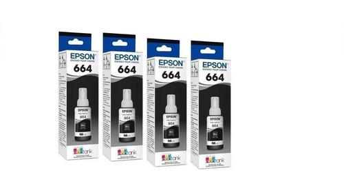 Imagen 1 de 3 de Pack 4 Botellas De Tinta Epson T664 Negra 70ml Original