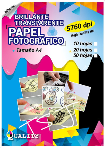 Papel Adhesivo Transparente Pet Impresoras Inkjet A4 X 10h