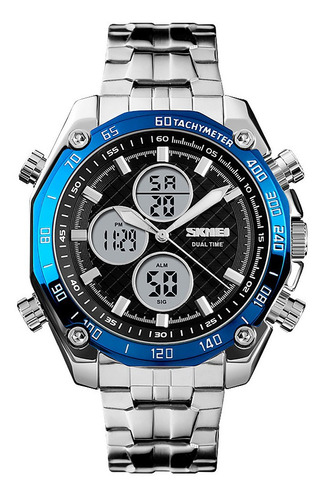 Reloj Hombre Skmei 1302 Acero Alarma Cronometro Elegante Color de la malla Azul