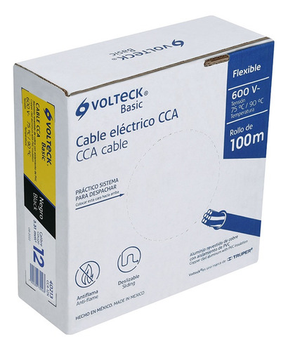 Rollo De Cable Truper Volteck Cca-12n Negro Basic 100 M