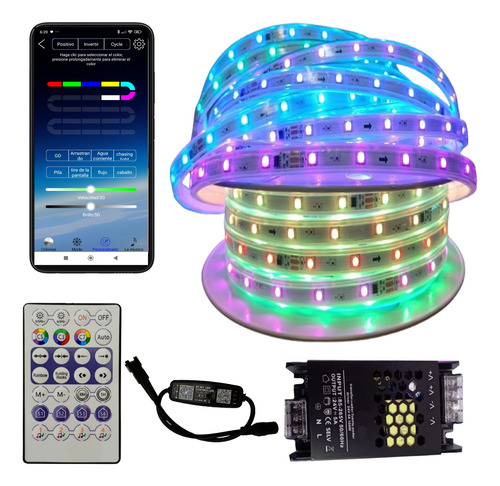 Manguera Tira Led Pixel Rgb 25 Mts Ws2811 Bluetooth 24v Rgb