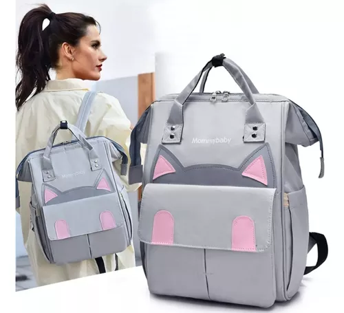 Panaleras Modernas Mochila Pañalera Para Bebe Pañales Madres Bolso  Rosado/Gris