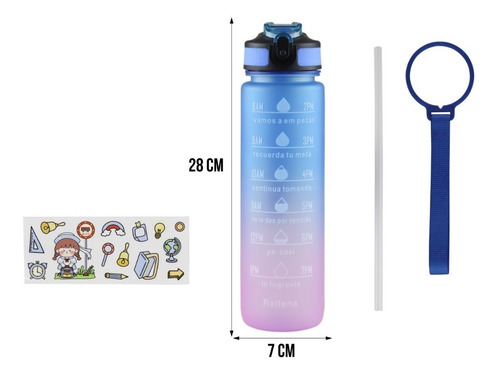 Imagen 2 de 10 de Bote Vaso Agua Motivacional 1000 Ml Termo Cilindro Popote